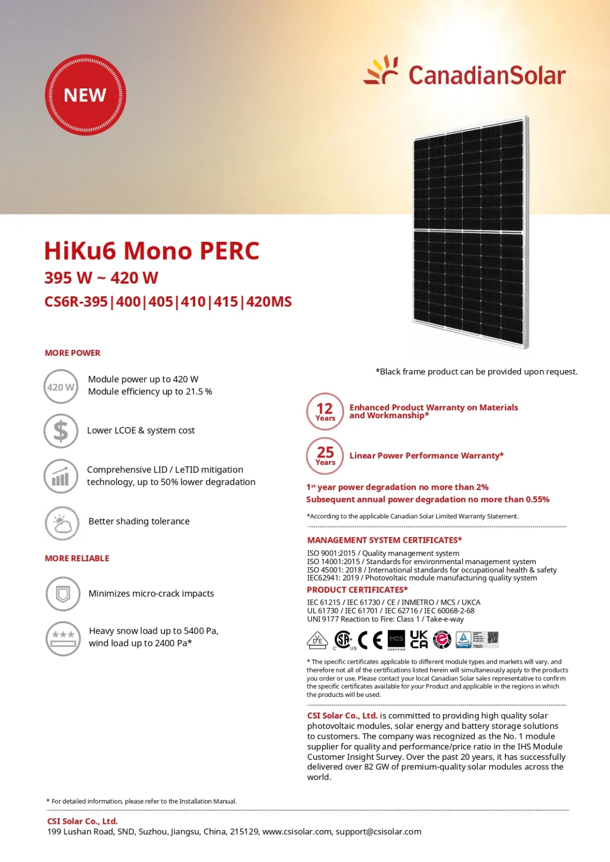 Canadian Solar Ηλιακό Πάνελ 395 Watt Full Black Mono Perc με MC4 - Image 2