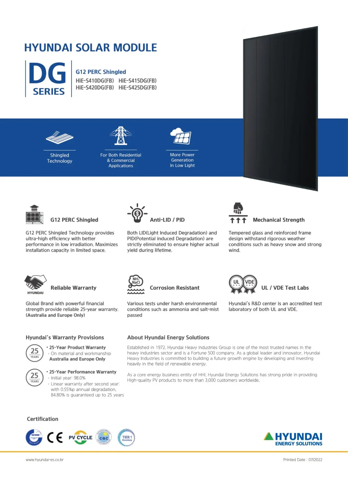 Hyundai Ηλιακό Πάνελ 415W HIiE-S415DG(BF) Μαύρο Πλαίσιο - Image 3