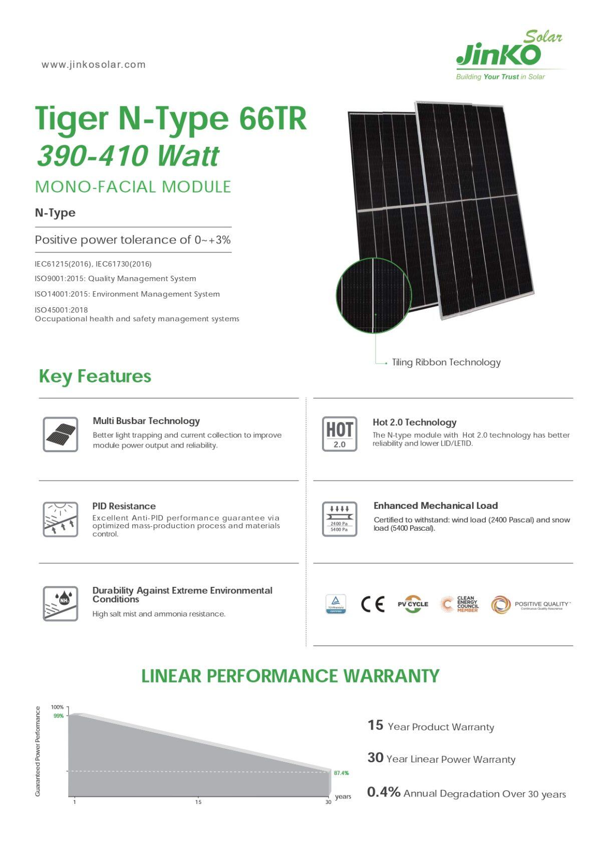 Jinko Solar Ηλιακό Πάνελ 410 Watt JKM410N-6RL3-V N-type Μονοκρυσταλλικό - Image 2