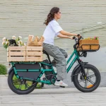cargo electric bike with front and rear baskets